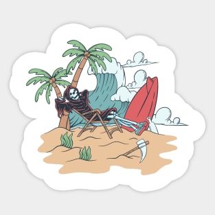 Grim Reaper Relaxing Under a Coconut Tree Sticker